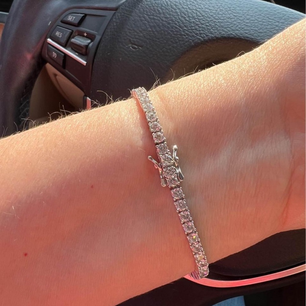 Oceans Fine Jewelry Moissanite 3mm 925 Silver Bracelet 16mm 6.25” S, 17mm 7.0” M - Picture 4 of 6